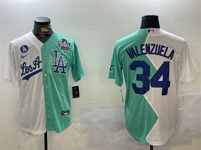 Los Angeles Dodgers #34 Toro Valenzuela White Green Split 2024 World Series All-Star Cool Base Stitched Jersey